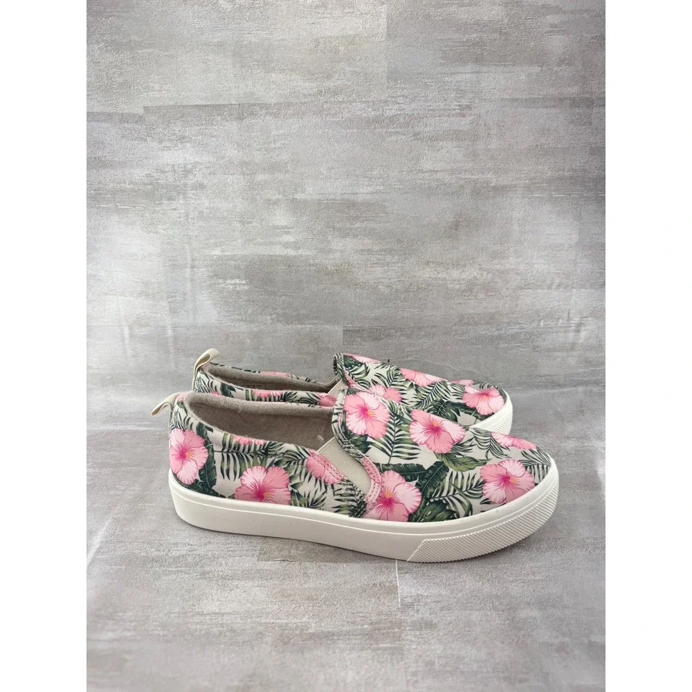 Skechers Women 155218 Tropical Hibiscus Floral Slip On Sneakers Pink White Sz 8